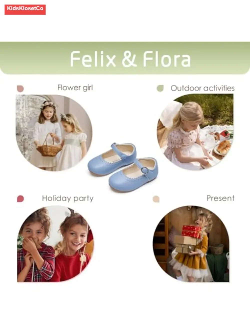 Toddler Girls Dress Flats Mary Jane Shoes Faux Leather Hook & Loop Party Wedding